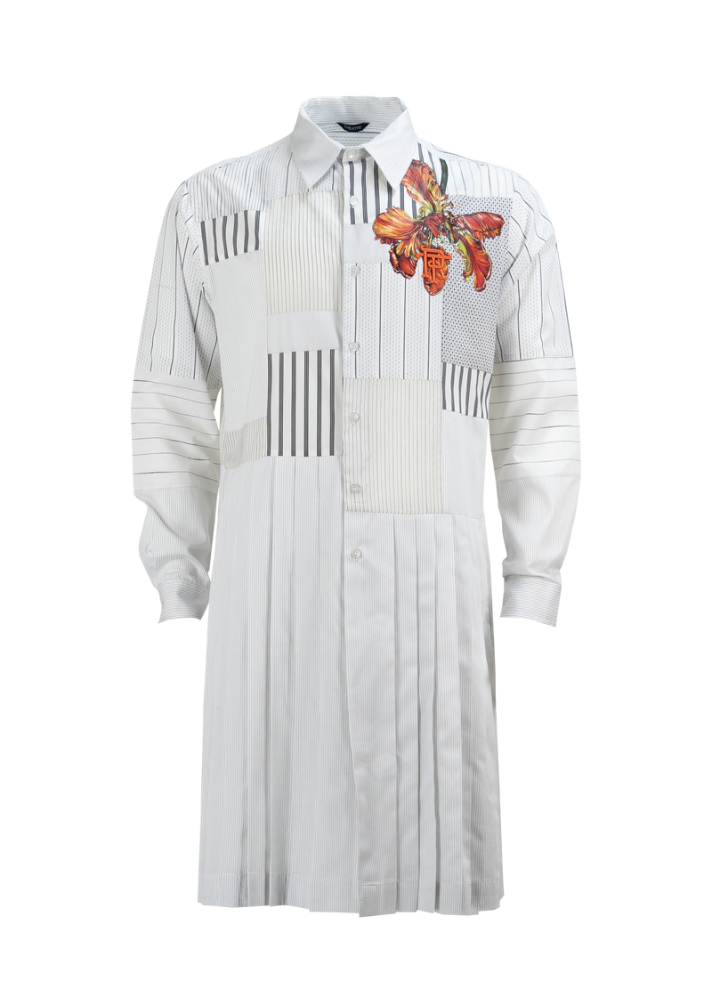 Parrot Tulips White Patchwork Cotton Dressshirt B