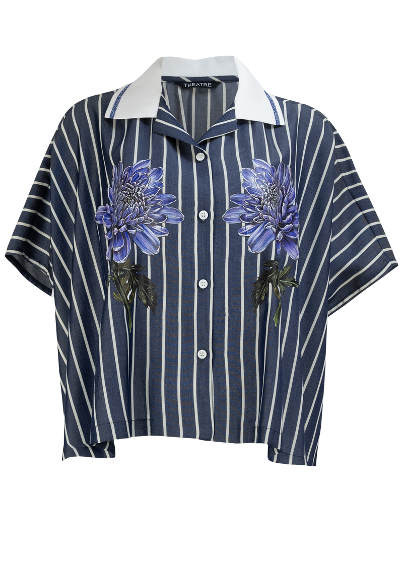 Chrysanthemums Blue Shirt